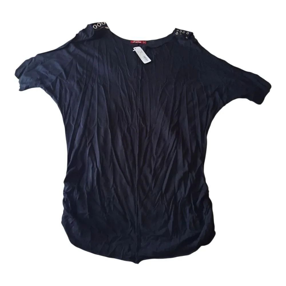 Barbara Lesser Black Relaxed Cold Sholder Tunic Blouse